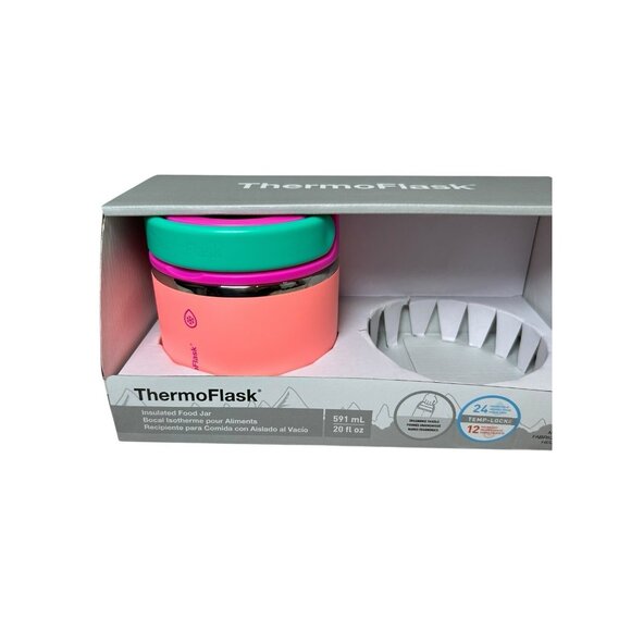 NEW Thermoflask Insulated Food Jar 20 oz Coral Pink Green Includes 1 Thermoflask - Picture 1 of 4